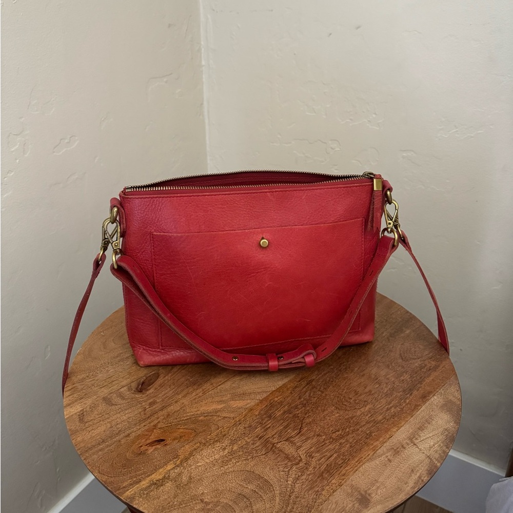 Madewell “The Transport Shoulder Crossbody Bag” in Red Leather
